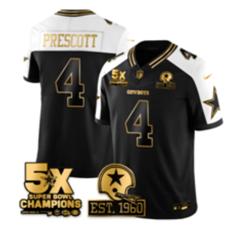 Men 2026 Dallas Cowboys #4 Prescott Black Gold 6th generations Nike Limited NFL Jersey style 05